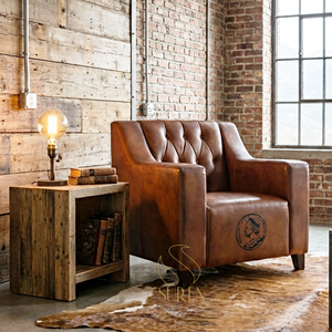 Sofá de un solo asiento de cuero puro de diseño raro de Jodhpur India de fabricante para sala de estar y hoteles - Product Image 1