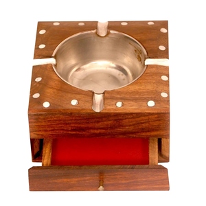 Cendrier sans fumée en aluminium et bois de rose, forme tiroir, 4,5 pouces, marron, pour table, avec 4 porte-cigarettes, style américain - Product Image 5