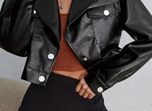 Stylish Ladies Cropped Bolero <b>Jacket</b> <b>Short</b> Casual Outerwear Fashion Forward Sleek Design Nappa Leather Windproof Winter Blouson - Product Image 4