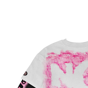 T-shirt ras du cou à manches courtes coupe droite pour homme, 100 % coton tricoté, motif lettres tie-dye rose contrastant noir - Product Image 2