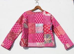 Cotton Women's <b>Quilted</b> <b>Jacket</b> Block Printed Boho Style Handmade Breathable Woven Stripe <b>Jacket</b> Bulk Product - Product Image 5