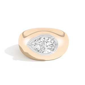 Bague Bombée 2 CT en Diamant de Laboratoire Poire, Or Massif 14K 18K, Large Bande Dôme, Double Sertissage à Lunette, Bague Bulle Tendance, Bijou pour Elle - Product Image 2