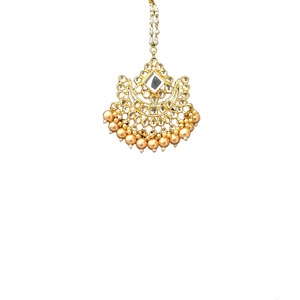 Indian Kundan Womens Floral Chain Maang Tikka Zinc Alloy Gold Plated with <b>Emerald</b> Stones Wholesale Bohemian Wedding - Product Image 1