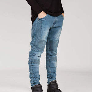 Jeans Skinny Homme OEM Style Motard Nouveau Design Déchiré Blanc Foncé Clair Délavé Coloré en Stock pour Dropshipping - Product Image 5