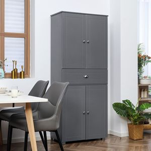 71 Grey Freestanding <b>Kitchen</b> Pantry Cabinet with 2 Glazed PVC Double Door Cabinets 1 Drawer Large <b>Storage</b> Eco-Friendly Design - Product Image 2