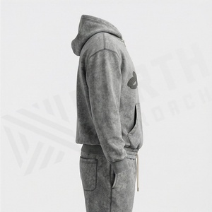 Custom Acid Wash Flared Tracksuits 500 GSM Straight Leg Jogging Suit <b>Distressed</b> Hoodies Sweatpants Men Gym Activewear - Product Image 3