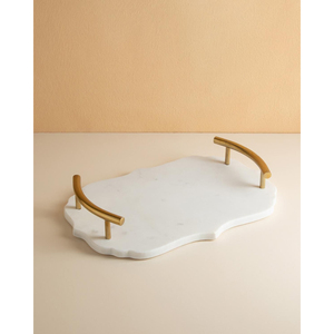 Plateau de service en marbre artisanal indien avec poignée en laiton doré, accessoire décoratif pour la maison, les mariages et les hôtels, plateaux en laiton et en marbre - Product Image 4