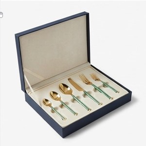 Ensemble de couverts modernes de luxe plaqués or avec manche vert, compatibles lave-vaisselle, pour la table de mariage - Product Image 6