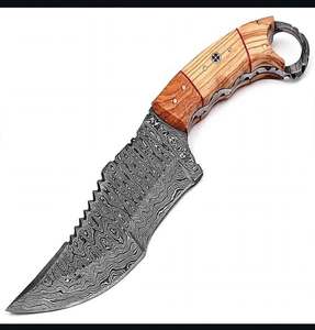 Handcrafted Damascus Steel Ring Grip Tracker Utility Knife Olive <b>Wood</b> Handle Sawback Spine Field <b>Tool</b> - Product Image 3