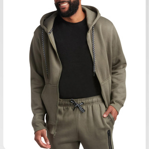 Oem Service 100% Cotton Plus Size Solid Casual Winter Tracksuit Men Fleece Full <b>Zip</b> <b>Hooded</b> Joggers Breathable Tracksuit Men - Product Image 3