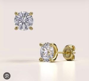 Pendientes de aro retorcidos con diamantes, pendientes redondos de oro de 9k con diamantes de moissanita para boda y pendientes tipo stud. - Product Image 1