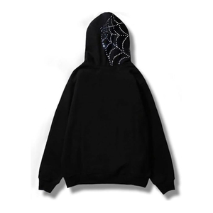 เสื้อฮู้ดประดับเพชรลายกราฟิกใยแมงมุมและเขี้ยวแวมไพร์ ซิปเต็มตัว ทรงโอเวอร์ไซส์ สตรีทแวร์แบบยูนิเซ็กซ์สั่งทำได้ - Product Image 4