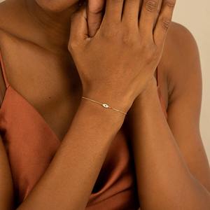 Pulsera de Diamantes de Oro Sólido de 14K con Dije de Ojo de la Suerte, Oro Blanco y Rosa, Zafiro Natural Solitario, Delicada - Product Image 4