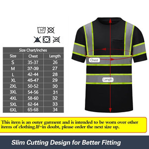 เสื้อยืดทำงานสีดำสำหรับผู้ชายแบบสะท้อนแสงพร้อมแถบสะท้อนแสง กระเป๋าหน้าอก ผลิตจากโพลีเอสเตอร์ เสื้อเพื่อความปลอดภัย - Product Image 3