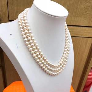 Queen Style Three-Row 6-7mm Freshwater Pearl Necklace 925 Silver Buckle for Wedding <b>Dress</b> Retro and Clean Style - Product Image 2