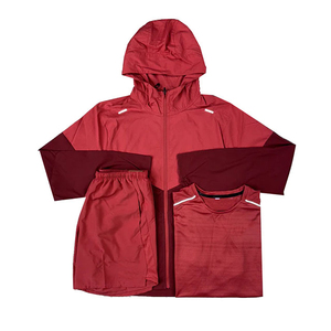 Ensemble de survêtement sportif unisexe à capuche, manches longues, séchage rapide, polyester, couleur unie, shorts avec poches latérales et fermeture éclair - Product Image 4