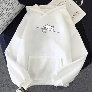 Sudadera con Capucha Casual de Bubble Tea para Hombre, Diseño de Gato Kawaii Boba, Color Sólido, Efecto Lavado - Product Image 4