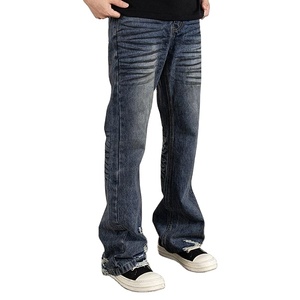 ARZINEN INDUSTRY Jeans de mezclilla para hombre, de pierna ancha y holgada, cintura media, lavado efecto nieve, vintage, 100% algodón, tejido sólido, cortavientos e impermeable - Product Image 5