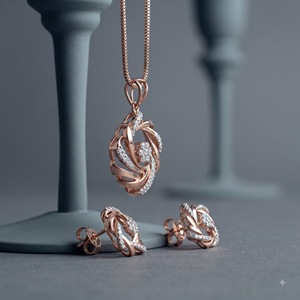 Ensemble collier et boucles d'oreilles tendance en or 18 carats plaqué or avec pendentif fleur en diamant pour femmes, bijoux fins pour mariage - Product Image 1