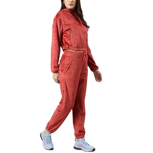 Custom Women's High Quality Organic Cotton French Terry Full Zip up Cropped Hoodie and Sweatpants Set Ladies <b>Tracksuit</b> - Product Image 4