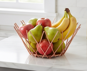 Premium Modern Geometric Metal Wire <b>Storage</b> <b>Basket</b> Rose <b>Gold</b> Color For Home Decoration Elegant Home Accent - Product Image 5