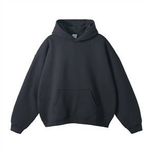 Sweat-shirt à capuche noir pour homme avec logo personnalisé, coupe ample, couleur unie, avec poche kangourou, pour collections de vêtements décontractés - Product Image 1