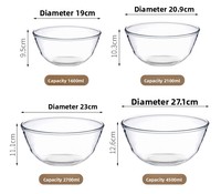 Hittebestendige keuken- en tafelartikelen glazen serveer-/mengkom voor pasta/ontbijtgranen/salade/fruit/rijst/noten/yoghurt/snacks/popcorn