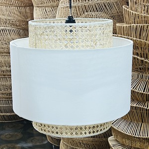 Lampe murale LED en bambou de forme ronde moderne, abat-jour marron/beige 2700K, pour le salon, décoration de la maison - Product Image 4