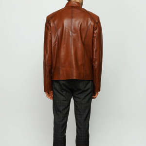 Chaquetas de invierno de cuero genuino de vaca, color marrón, de alta calidad, extragrandes, con doble cremallera, gruesas, impermeables, para hombre. - Product Image 1