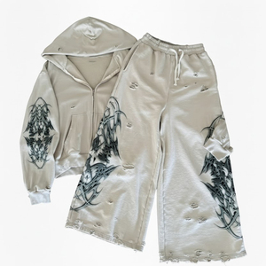 Trendy Design Custom Washed Winter Solid Tracksuit Distressed <b>Embroidery</b> French Terry Drop Shoulder Cotton Made Regular Fit - Product Image 6