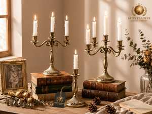 Antique <b>Brass</b> <b>Lantern</b> Set Eco-Friendly Handmade Heat Resistant Vintage Metal Taper Candle Holder Table Centerpiece Wholesale - Product Image 1