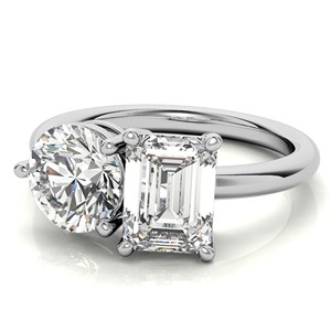 2.75TCW Emerald Cut And Round Brilliant Cut VVS1 Moissanite Engagement <b>Ring</b> Toi Et Moi <b>Ring</b> 10K White Gold <b>Two</b> <b>Stone</b> Wedding Rin - Product Image 2