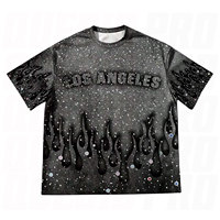 T-shirt à manches courtes et col rond pour hommes, imprimé avec des strass, inspiré du style vintage, streetwear d'été, décontracté et brillant