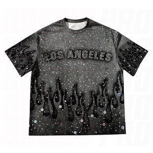 Camiseta gráfica con estampado de diamantes de imitación para hombre, camiseta de manga corta con cuello redondo, camiseta informal de verano de inspiración vintage, Top informal brillante - Product Image 1