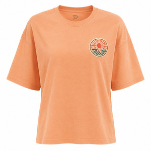 T-shirt col rond orange pour femme, motif vague solaire, coupe ample, décontracté, manches courtes, 100 % coton jersey respirant 240 GSM, printemps - Product Image 1