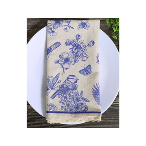 Exclusiva servilleta de algodón con estampado floral azul y blanco, 45x45 cm, 180 GSM, hecha a mano en India, para pedidos al por mayor y fiestas. - Product Image 3
