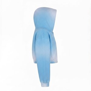 Sweat-shirt à capuche zippé court pour femme, bleu clair, en molleton, à manches longues, avec logo personnalisé de haute qualité, pour tenue décontractée d'automne - Product Image 4