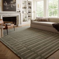 Tapis en laine à rayures modernes, tufté à la main, vert neutre, tapis d'appoint minimaliste pour salon et chambre, taille personnalisée, tapis de luxe pour la décoration du sol