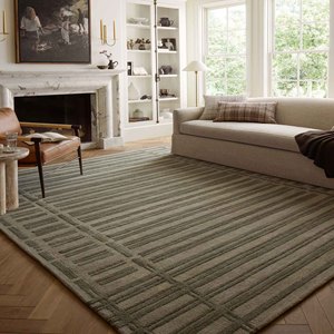 Tapis en laine à rayures modernes, tufté à la main, vert neutre, tapis d'appoint minimaliste pour salon et chambre, taille personnalisée, tapis de luxe pour la décoration du sol - Product Image 4