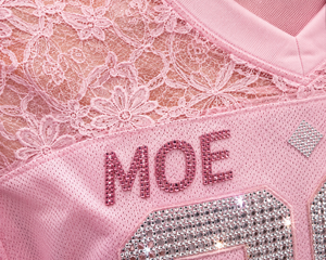 Trendy Pink Lace Crop <b>Top</b> V-Neck American Football Jersey Women Cropped Y2K <b>Mesh</b> <b>Top</b> Customized <b>Rhinestones</b> Summer Apparel - Product Image 4