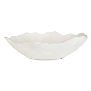 Nouvel Arrivage – Bol décoratif à bord ondulé blanc 16x12x5 pouces - Product Image 2
