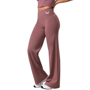 Dusty Pink <b>Flared</b> Yoga <b>Leggings</b> Women High Waist Gymwear Stretch Fitness Training Workout Activewear Comfort Wear - Product Image 6