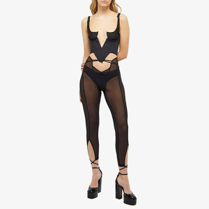 Pantalones Eróticos con Pedrería, Leggings Negros de Rejilla con Aberturas, Pantalones Ajustados para Mujer, Ropa de Club, 2024 - Product Image 4