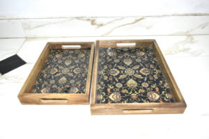 Juego de 3 bandejas rectangulares de madera de mango de la mejor calidad, personalizadas, de lujo, con atractivo estampado en esmalte, pulidas, decorativas, para hoteles. - Product Image 6