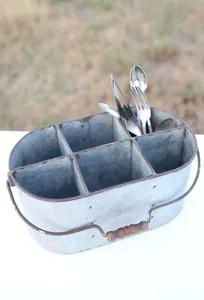 Rustic galvanized <b>caddy</b> with compartments for organizing <b>kitchen</b> condiments jars sauces utensils bottles napkins and spices - Product Image 2