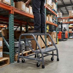 Warehouse Steel Rolling Ladder 204kg Order Picking Mobile Platform Ladder with Wheels for Industrial Use - Product Image 4