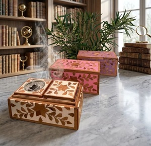 Quemador de Incienso Árabe Religioso con Incrustaciones de Resina de Madera y Madreperla, Juego de Mubkar, Regalo para Eid - Product Image 1
