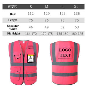 Gilet de sécurité rose à haute visibilité avec bandes réfléchissantes, plusieurs poches, vêtements de travail industriels, vêtements de protection pour la construction, gilet utilitaire - Product Image 4