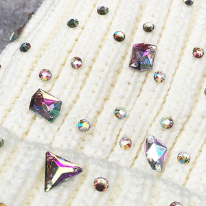 Black Crystal Beanie Hat Rib Knit Winter Warm <b>Cap</b> Women <b>Men</b> Fashion Studded Skull <b>Cap</b> Custom OEM Wholesale - Product Image 5