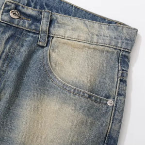 Jean décontracté pour homme, coupe droite, confortable et tendance, en denim épais et respirant, taille élastique, délavé clair uni - Product Image 3